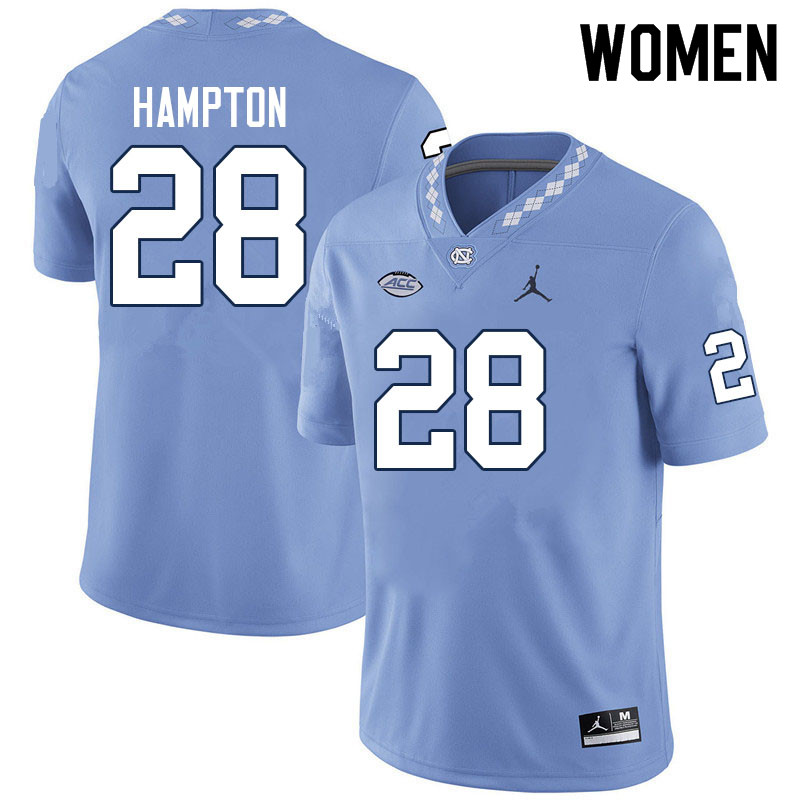 Women #28 Omarion Hampton North Carolina Tar Heels College Football Jerseys Sale-Carolina Blue